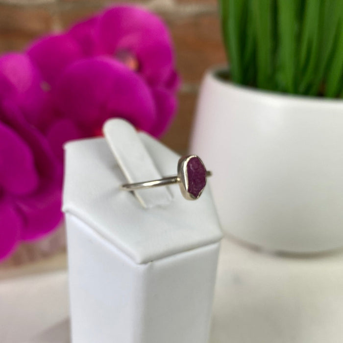 Rough Gemstone Ring (Pink Tourmaline, Emerald, Black Tourmaline, Rhodolite, Rose Qtz, Ruby) sterling silver Sized Ring