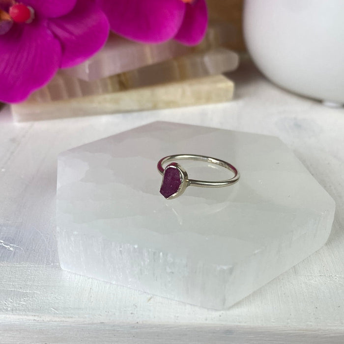 Rough Gemstone Ring (Pink Tourmaline, Emerald, Black Tourmaline, Rhodolite, Rose Qtz, Ruby) sterling silver Sized Ring