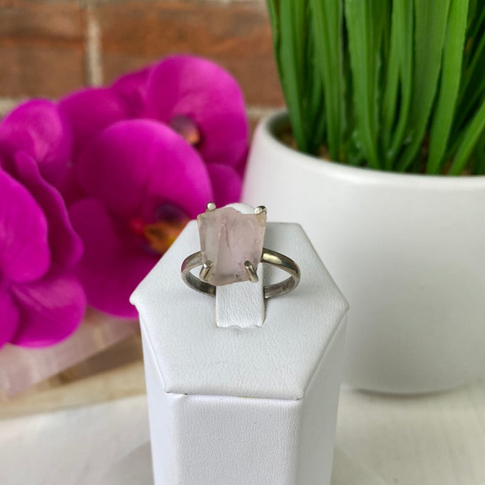 Rough Rose Quartz Ring with sterling silver Band (Sized and Adjustable)