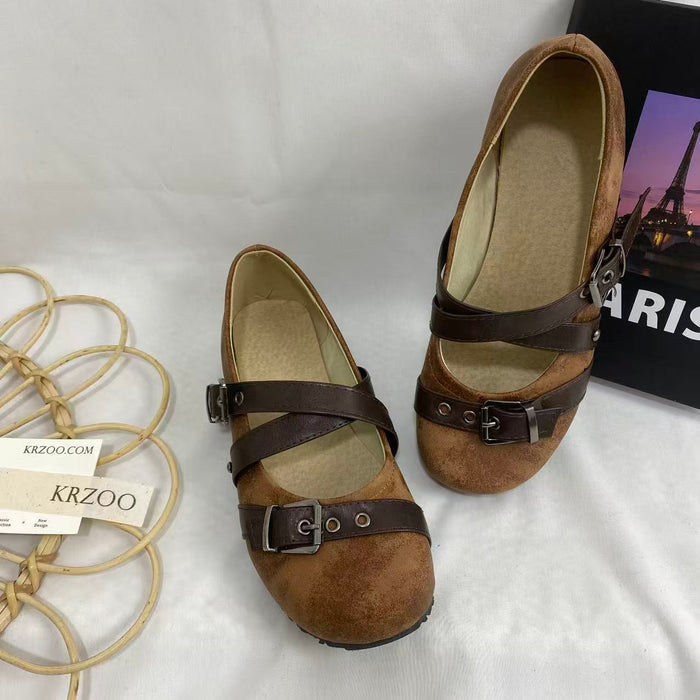 Round-Toe Flat Shoes with Buckle