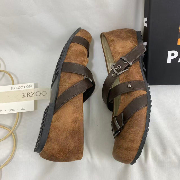 Round-Toe Flat Shoes with Buckle