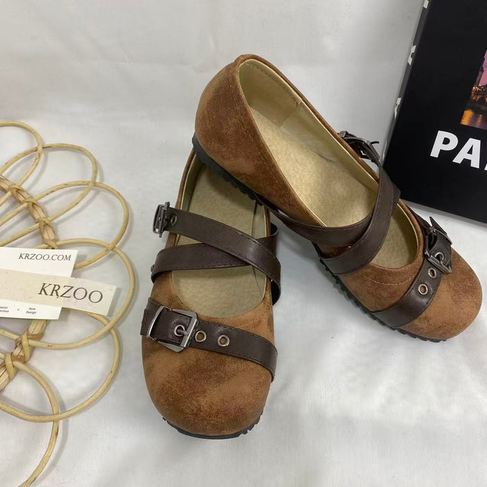 Round-Toe Flat Shoes with Buckle