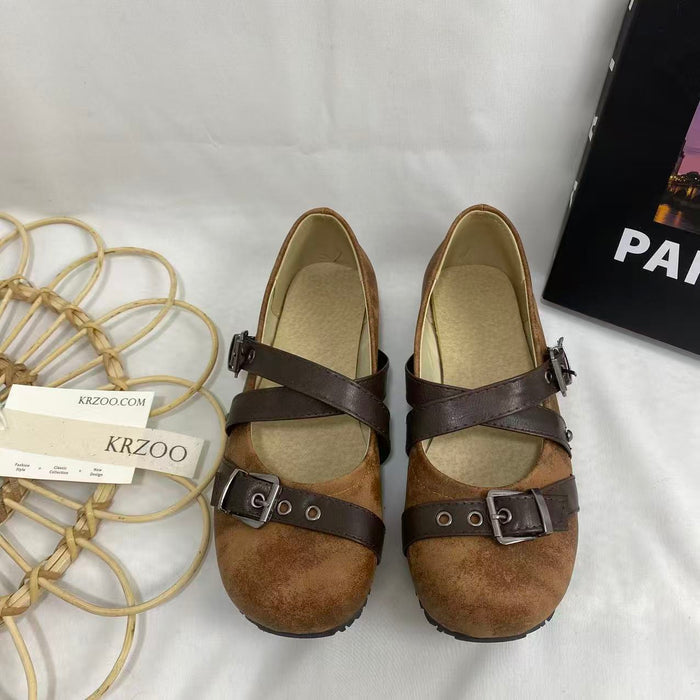 Round-Toe Flat Shoes with Buckle