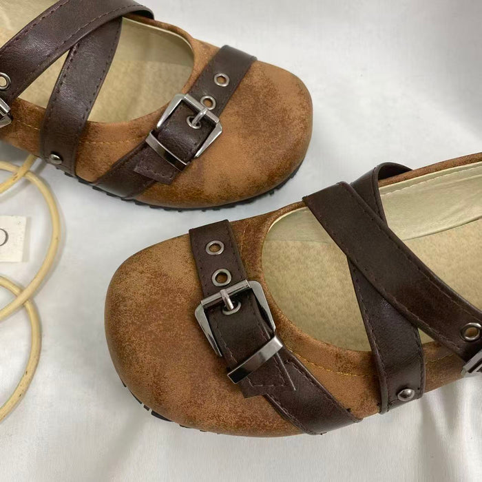 Round-Toe Flat Shoes with Buckle