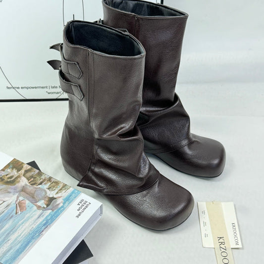 Round-toe inner high-top boots