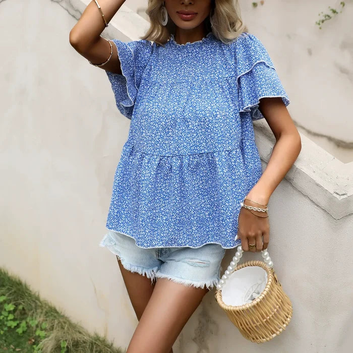 Ruffled Floral Short-Sleeve Top