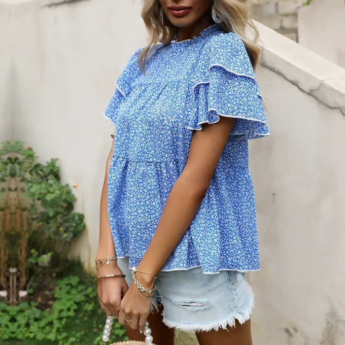 Ruffled Floral Short-Sleeve Top