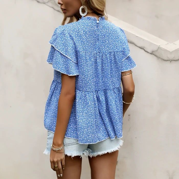 Ruffled Floral Short-Sleeve Top