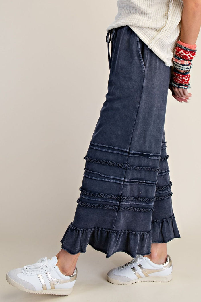 RUFFLED WASHED TERRY PANTS (4 Colors)