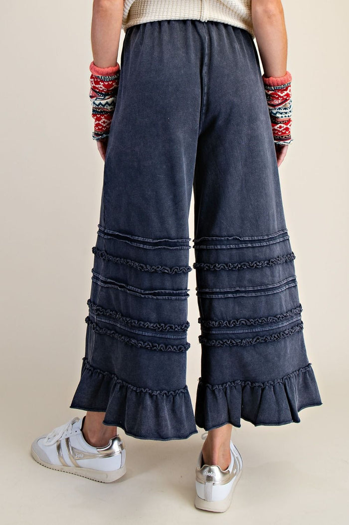 RUFFLED WASHED TERRY PANTS (4 Colors)