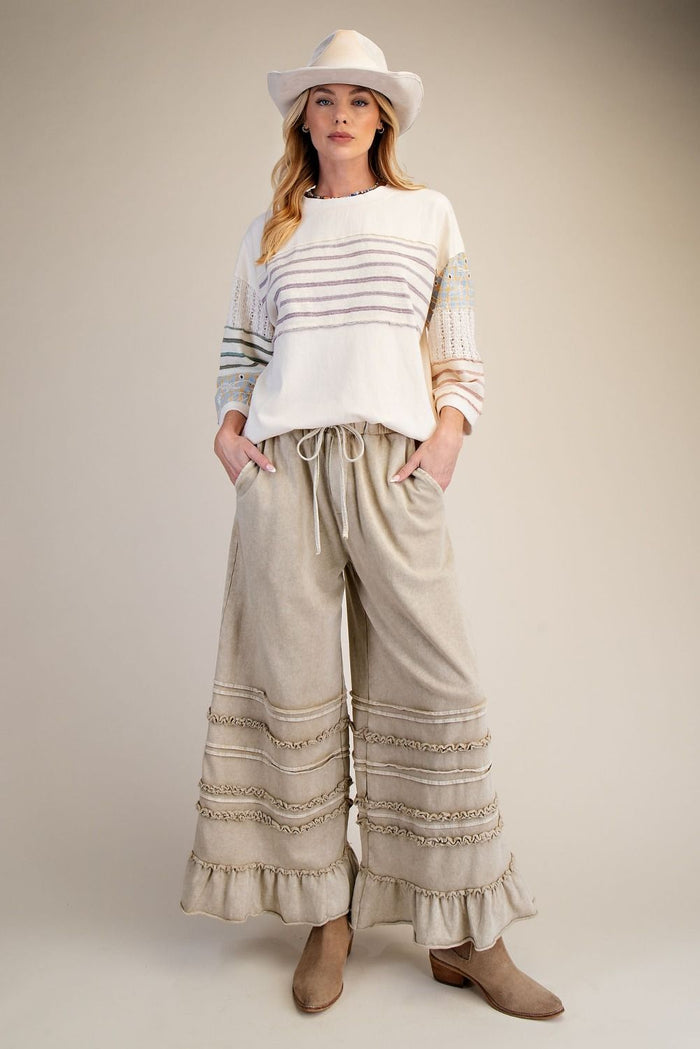 RUFFLED WASHED TERRY PANTS (4 Colors)