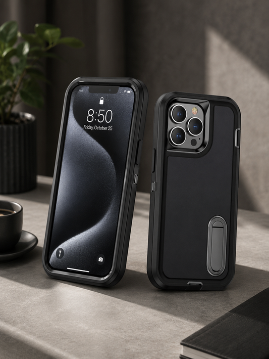 Samsung Galaxy S23 Ultra Black Shockproof Case with Camera Protection and Built-In Kickstand