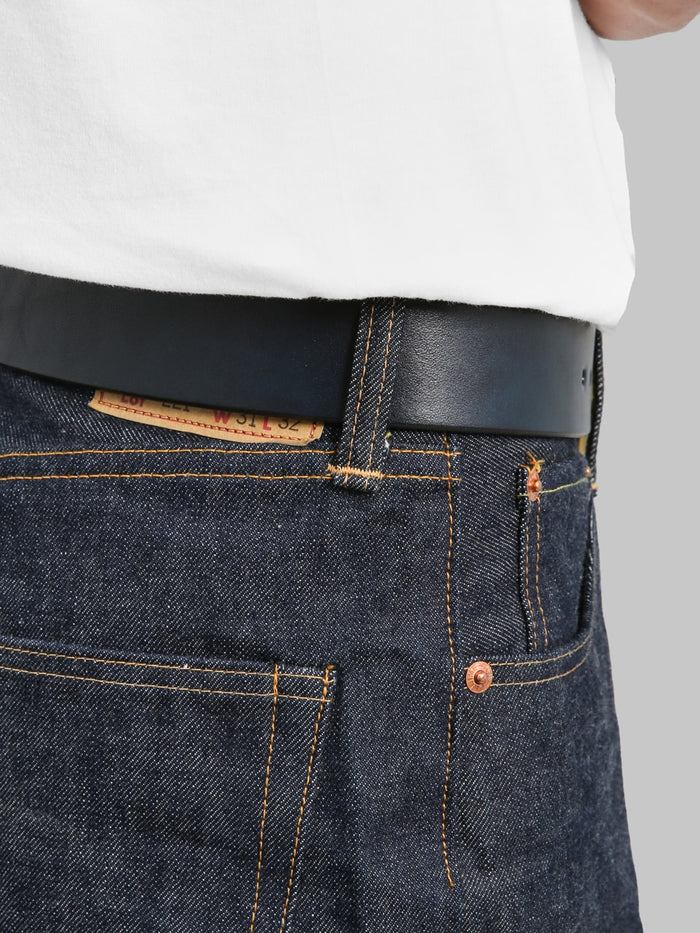 Samurai Jeans A301 AI Kurozan Indigo Dyed Leather Belt back