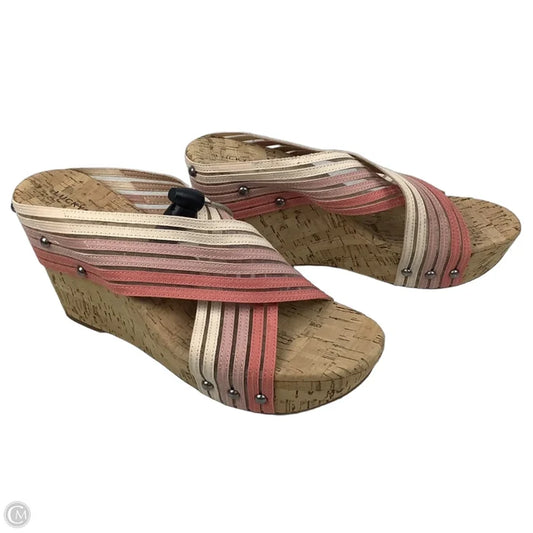 Sandals Heels Wedge By Lucky Brand In Pink & Tan, Size: 8.5