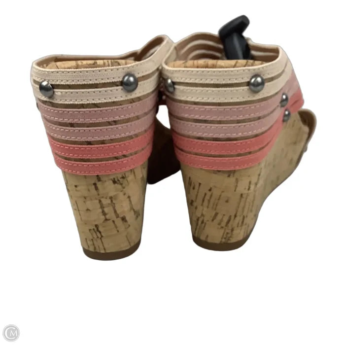 Sandals Heels Wedge By Lucky Brand In Pink & Tan, Size: 8.5