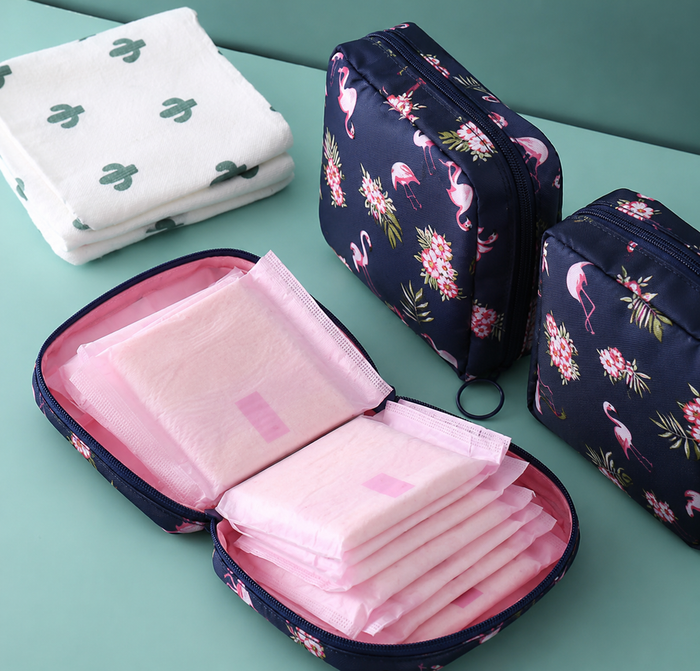 Sanitary Pad Storage Pouch –Navy Blue Closure Period Organizer Bag – Cute Portable Hygiene Pouch