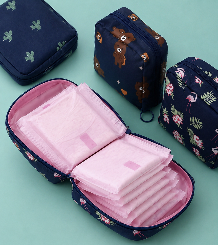 Sanitary Pad Storage Pouch –Navy Blue Closure Period Organizer Bag – Cute Portable Hygiene Pouch