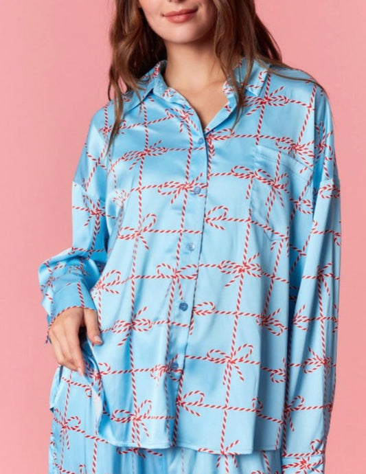Satin Christmas Bow Pajamas set