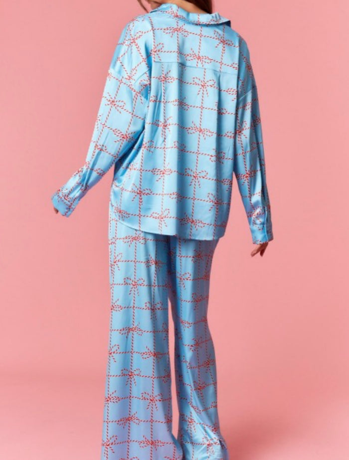 Satin Christmas Bow Pajamas set
