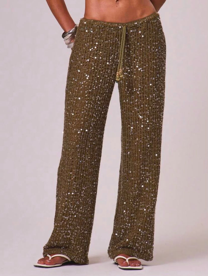 Sequin Wide-Leg Pants – Shiny Party Pants