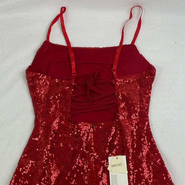sequined strapless ruffled dress