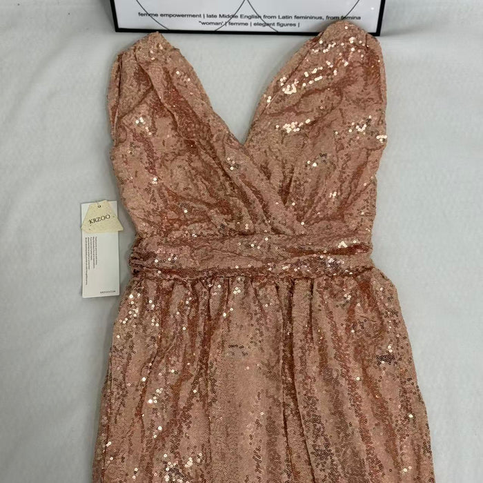 Sequined V-Neck Sleeveless Midi Dress