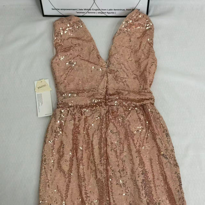 Sequined V-Neck Sleeveless Midi Dress