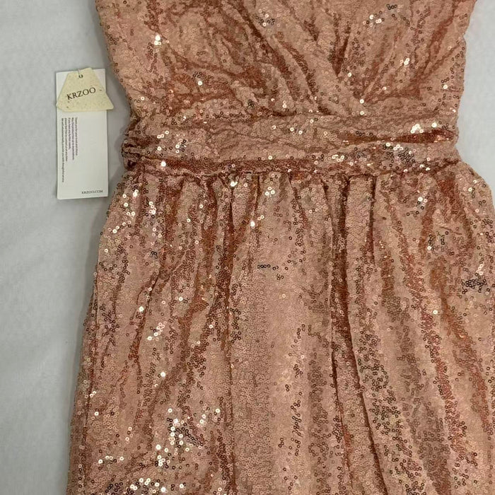 Sequined V-Neck Sleeveless Midi Dress
