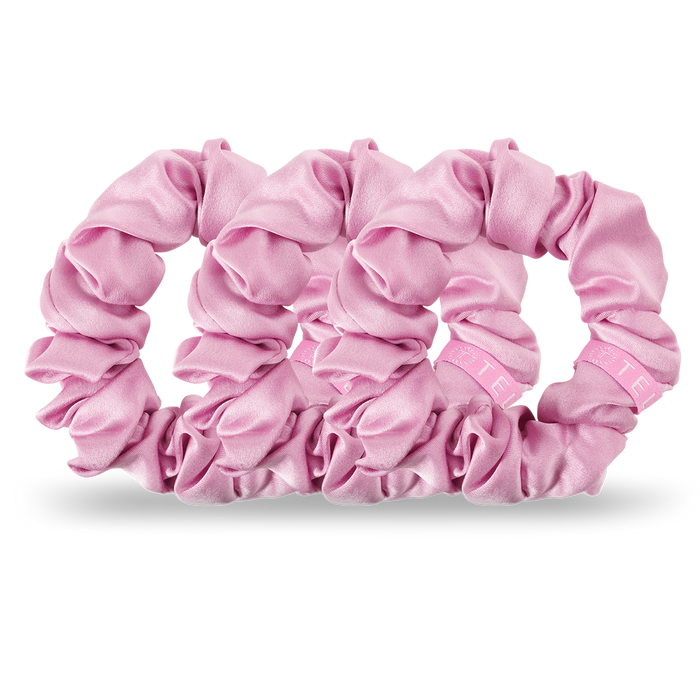 TELETIES, silk scrunchies, satin scrunchies, hair care, thick hair, hair breakage prevention, overnight hair care, frizz-free hair, healthy hair, luxury scrunchies, pink scrunchies, spiral coil hair ties, sleep hair accessory,