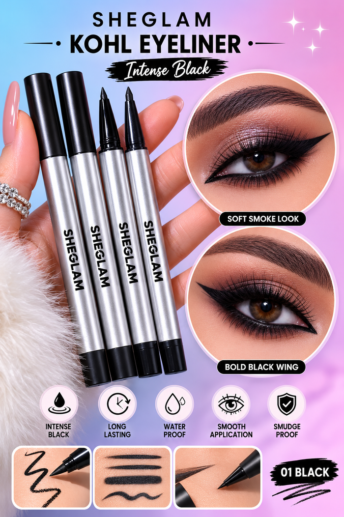 SHEGLAM Black Retractable Eyeliner Pencil, Smooth Eye Defining Liner for Smoky Makeup Looks