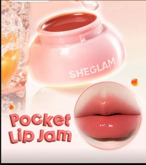 SHEGLAM Pocket Lip Jam – Apricot Pop, Juicy Glossy Lip Balm in Mini Pink Pot