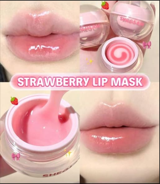 SHEGLAM Strawberry Lip Mask – Strawberry Milk, Glossy Hydrating Lip Mask in Pink Swirl Jar