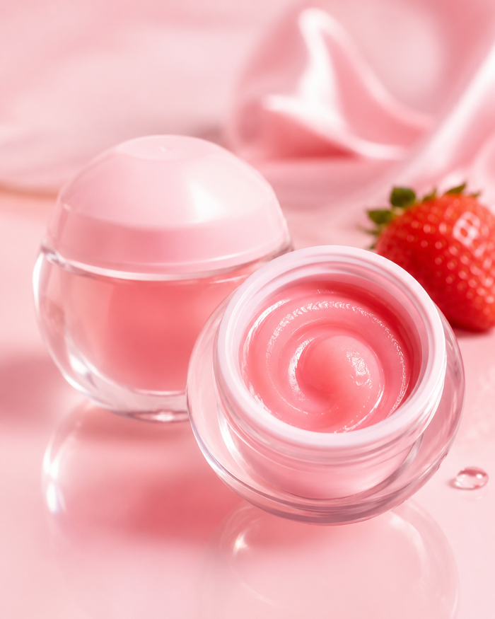 SHEGLAM Strawberry Lip Mask – Strawberry Milk, Glossy Hydrating Lip Mask in Pink Swirl Jar