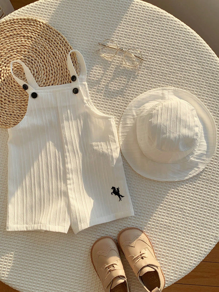 SHEIN Baby Boys Cream Ribbed Overall Romper