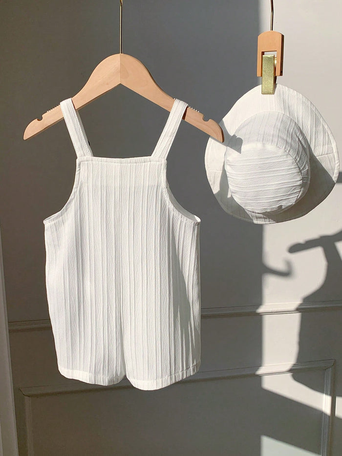 SHEIN Baby Boys Cream Ribbed Overall Romper