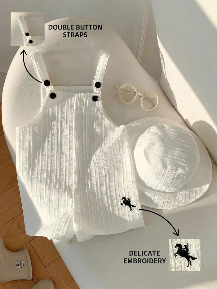 SHEIN Baby Boys Cream Ribbed Overall Romper