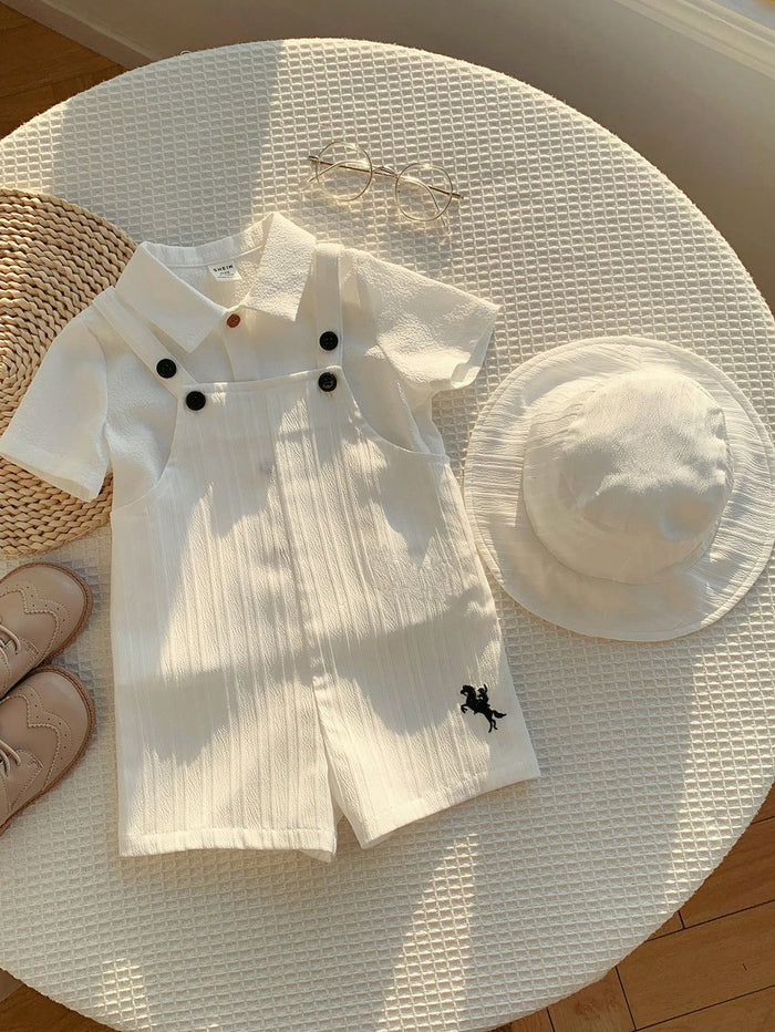 SHEIN Baby Boys Cream Ribbed Overall Romper