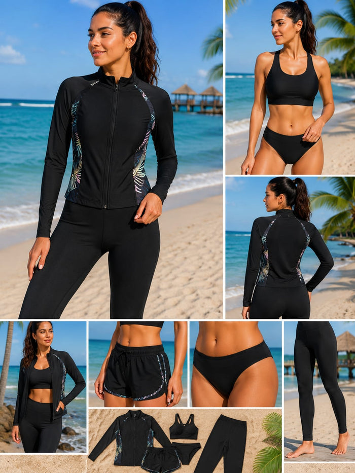 SHEIN Black Modest Swimwear Set with Rash Guard - SHEIN Fast Delivery in 5 Days