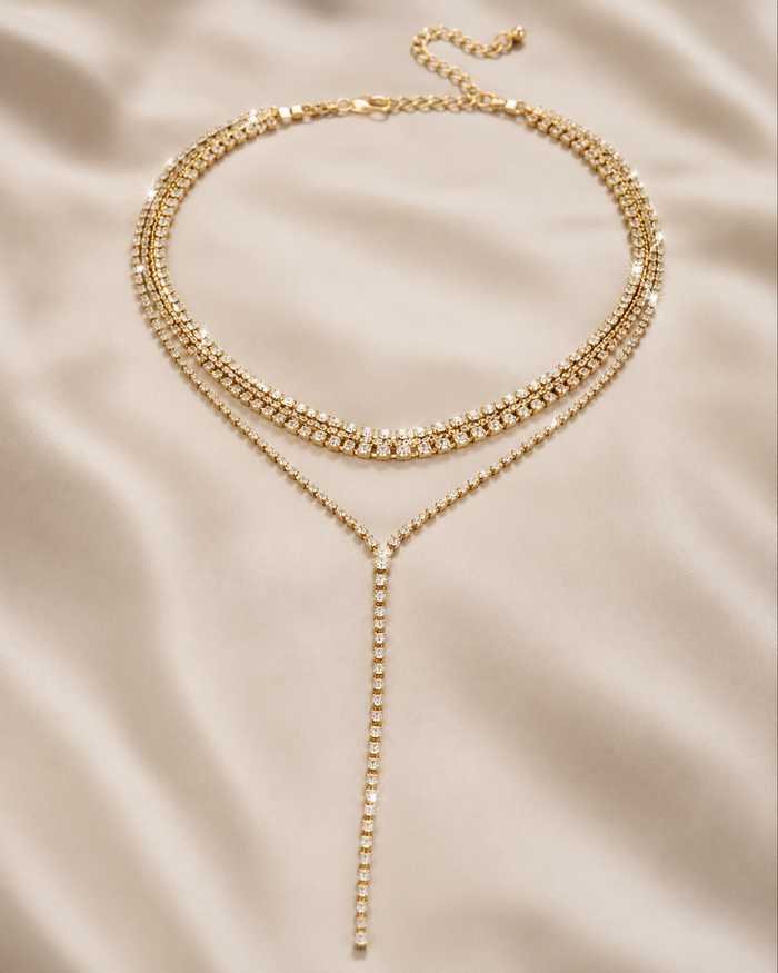 SHEIN Fast Delivery Gold Rhinestone Layered Y Necklace