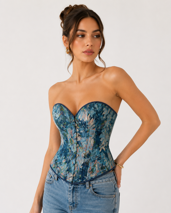 SHEIN Floral Denim Corset Top - SHEIN Fast Delivery in 5 Days