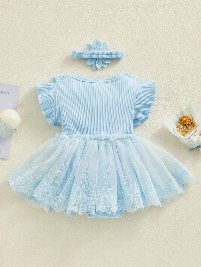 SHEIN Kids Blue Floral Tulle Dress Set - SHEIN Fast Delivery in 5 Days