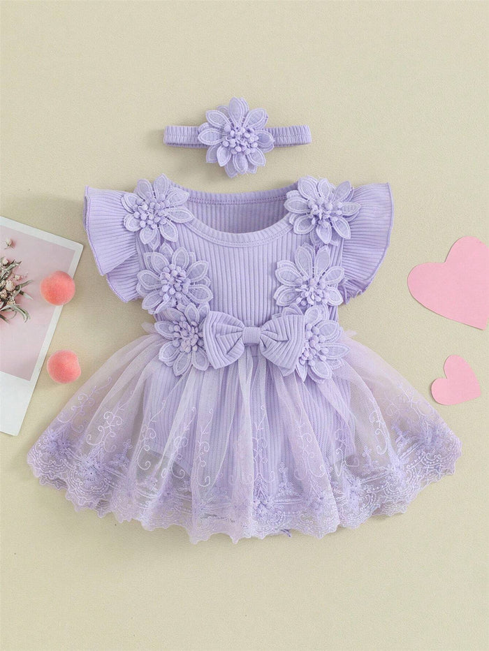SHEIN Kids Lavender Floral Tulle Dress Set - SHEIN Fast Delivery in 5 Days