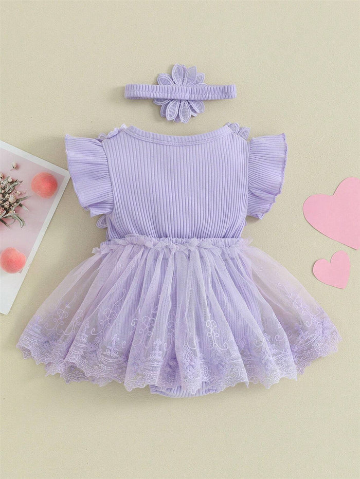 SHEIN Kids Lavender Floral Tulle Dress Set - SHEIN Fast Delivery in 5 Days