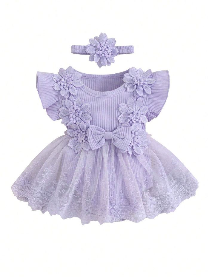 SHEIN Kids Lavender Floral Tulle Dress Set - SHEIN Fast Delivery in 5 Days