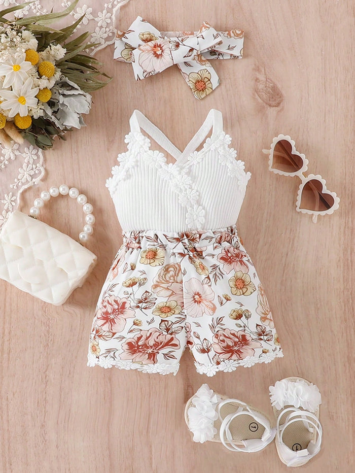 SHEIN Kids White Floral Romper Set - SHEIN Fast Delivery in 5 Days