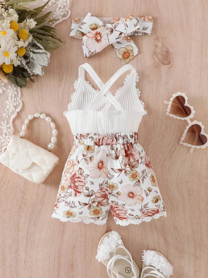 SHEIN Kids White Floral Romper Set - SHEIN Fast Delivery in 5 Days