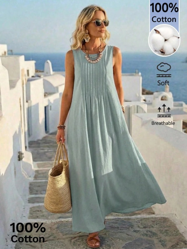 SHEIN Light Blue 100% Cotton Sleeveless Maxi Dress - SHEIN Fast Delivery in 5 Days