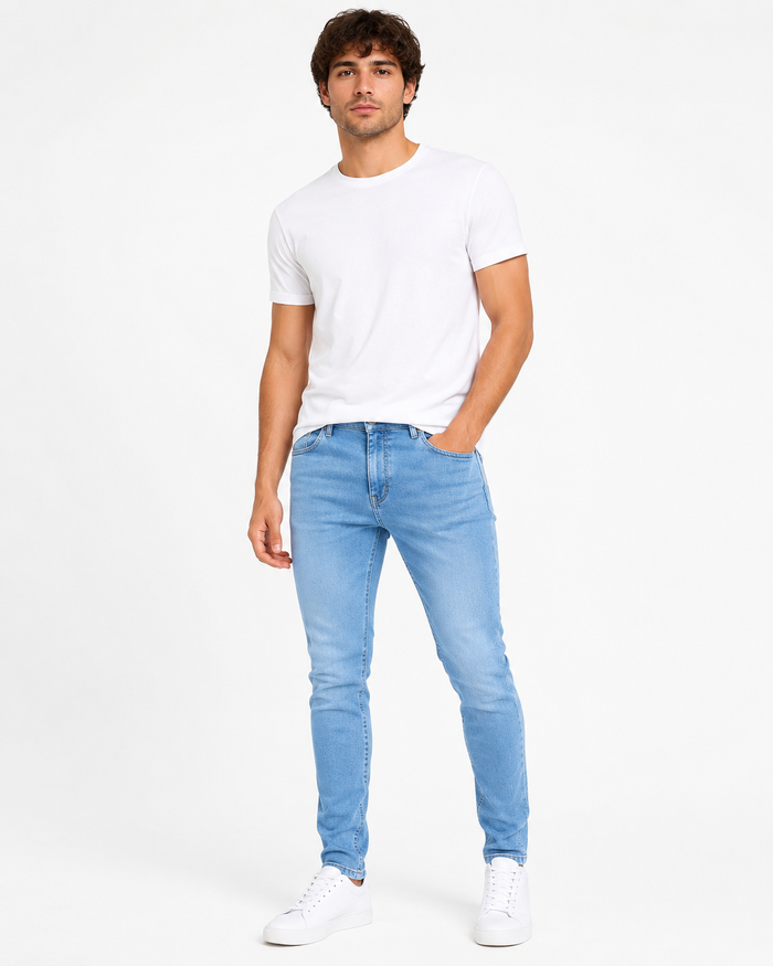 SHEIN Men’s Light Blue Slim Fit Jeans – Casual Stretch Denim Pants