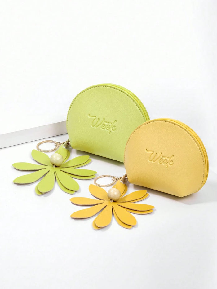 SHEIN Mini Flower Keychain Coin Purse – Pastel Round Zip Wallet, SHEIN Fast Delivery in 5 Days