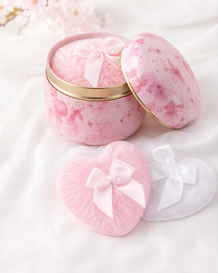 SHEIN Pink Floral Powder Puff Storage Box Set